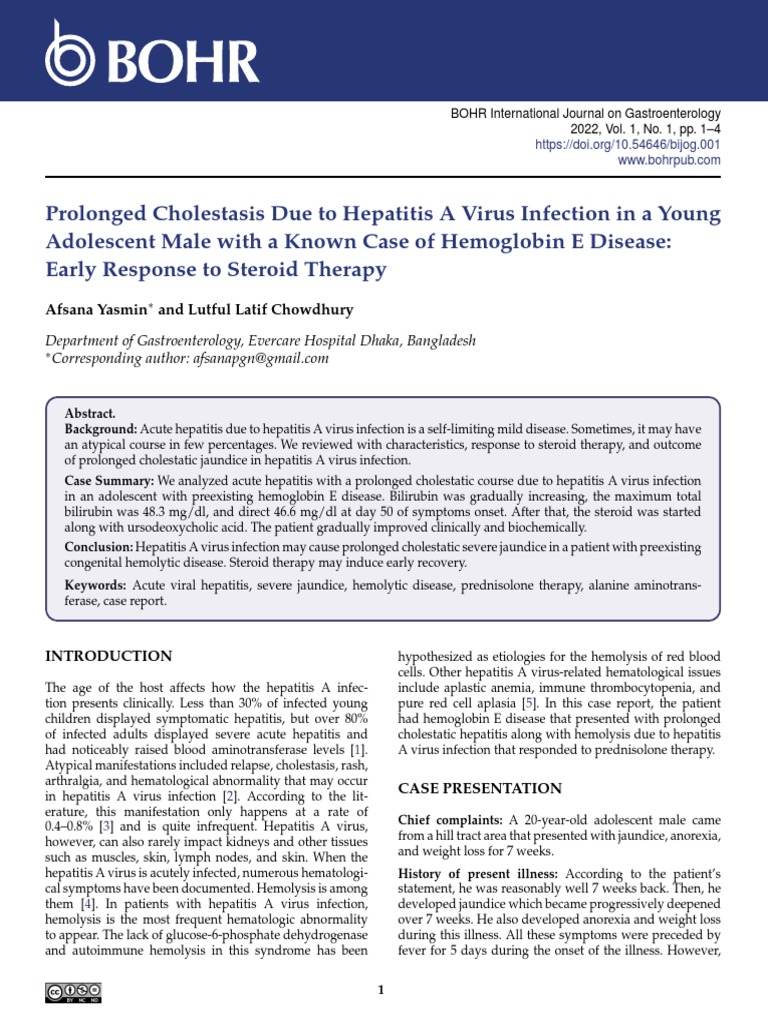 Prolonged Cholestasis Due To Hepatitis A Virus Infection in A Young