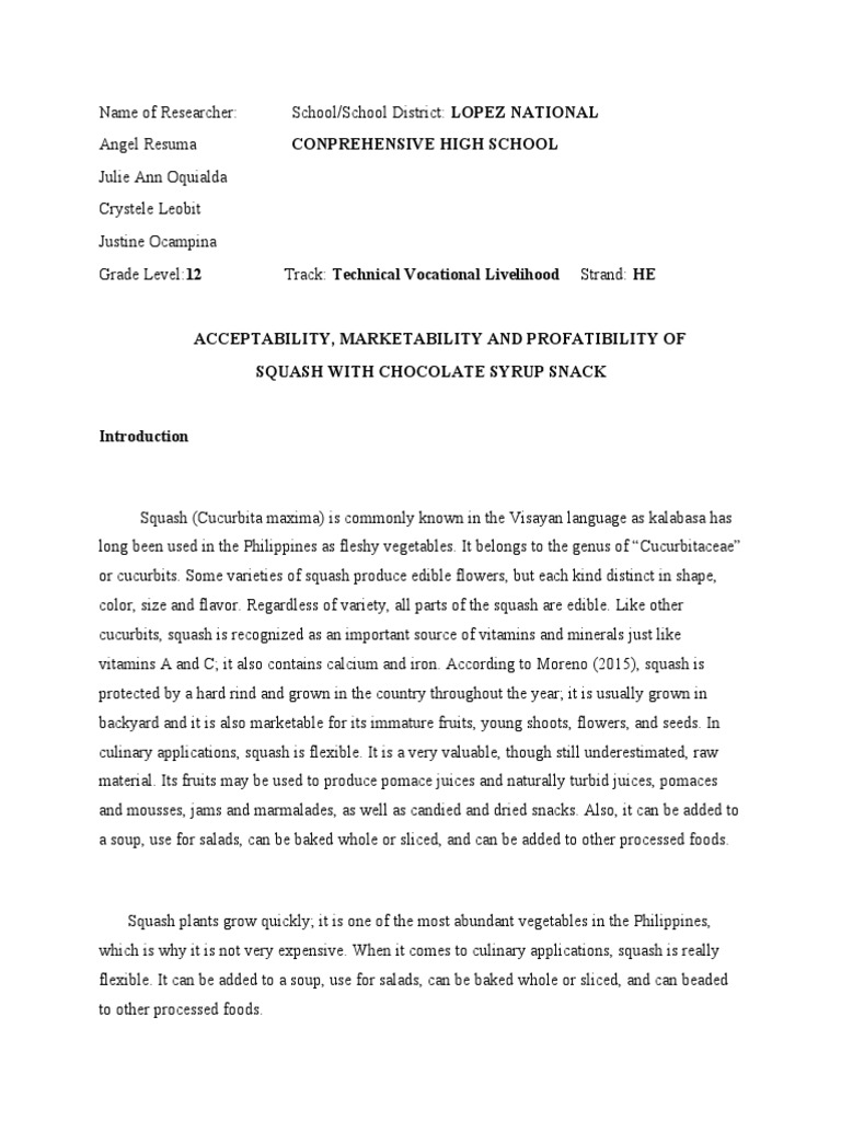 Assessing the Acceptability, Marketability and Profitability of Squash ...