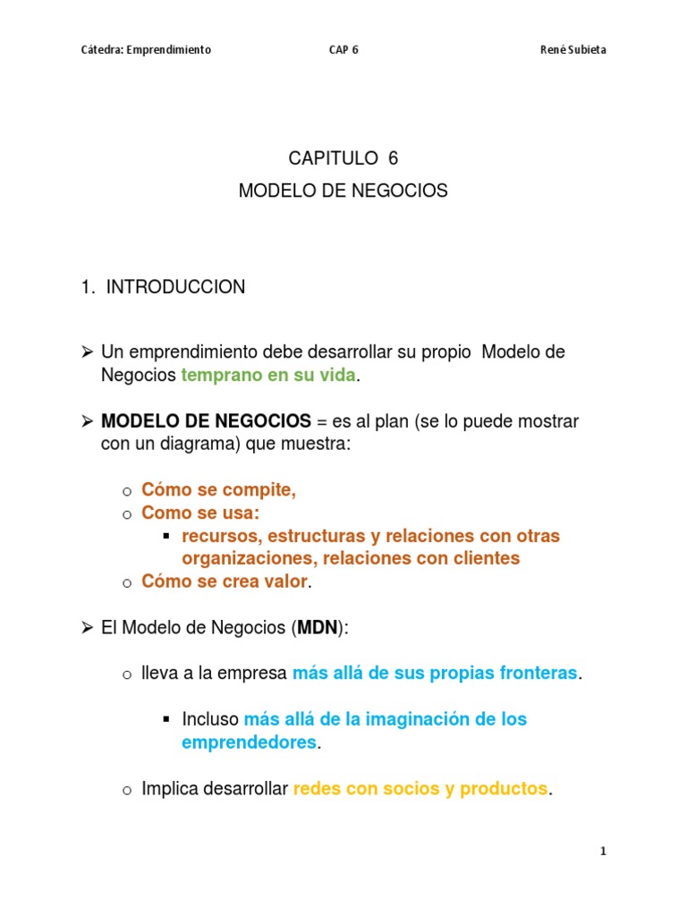 Cap 6 Modelo de Negocios | PDF | Iniciativa empresarial | Modelo de negocio