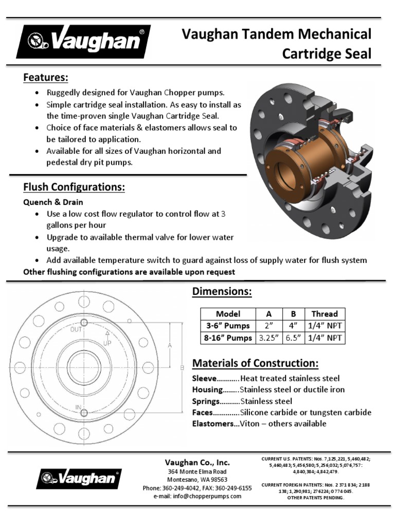 v460 Tandem Mechanical Cartridge Seal Info PDF