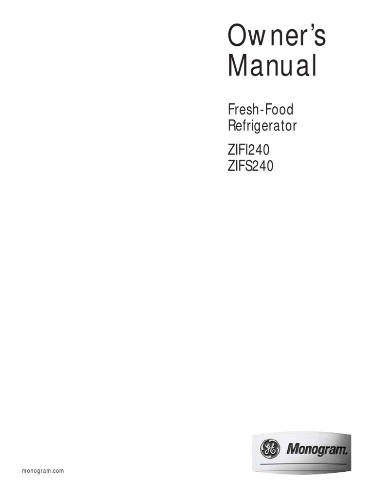 GE Monogram Fridge ZIF240 PDF Ac Power Plugs And Sockets Refrigerator