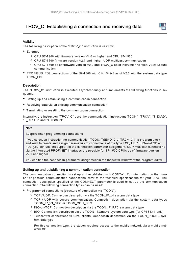 TRCV_C: Data Connection Setup Guide | PDF