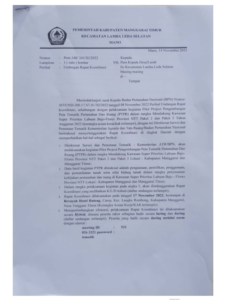 Undangan Rapat Koordinasi | PDF