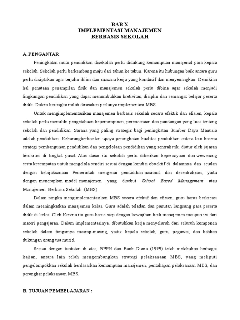 Strategi Implementasi Manajemen Berbasis Sekolah | PDF