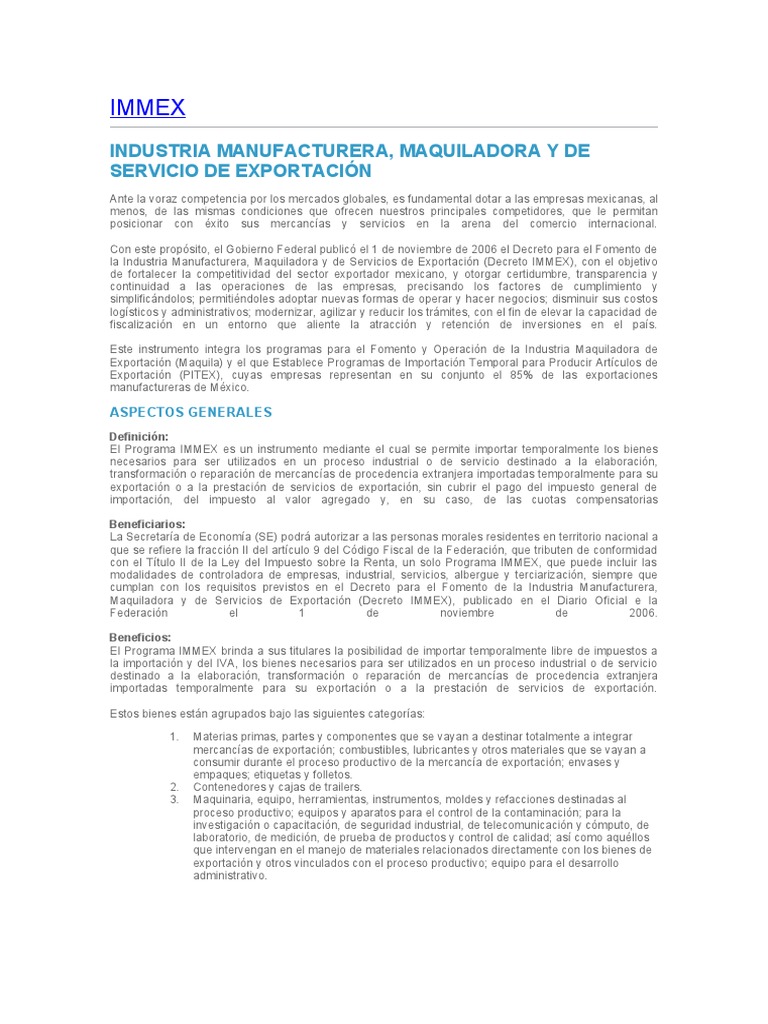 Immex Guía Completa Pdf Tratado De Libre Comercio Norteamericano