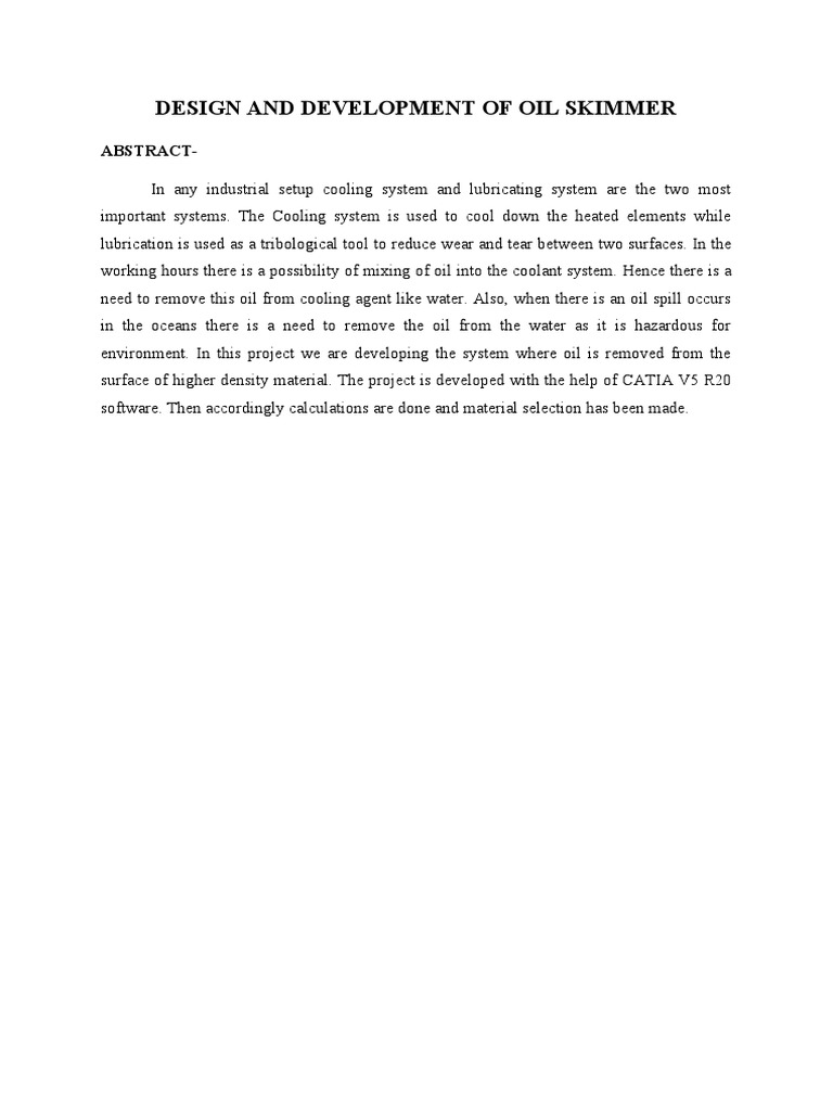 Synopsis Oil Skimmer PDF Chemistry Materials