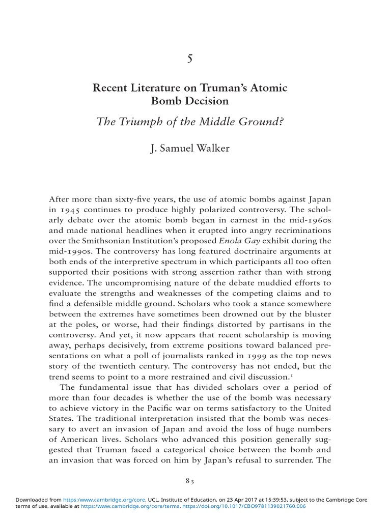 Recent Literature On Trumans Atomic Bomb Decision PDF Surrender Of