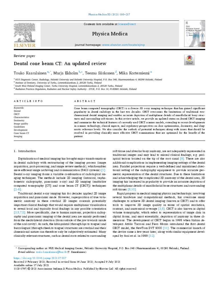 Dental Cone Beam CT - An Updated Review | PDF
