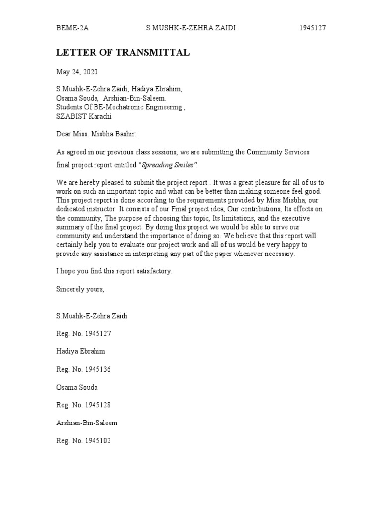 Letter of Transmittal | PDF