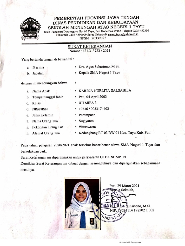 Surat keterangan kelas 12 pdf