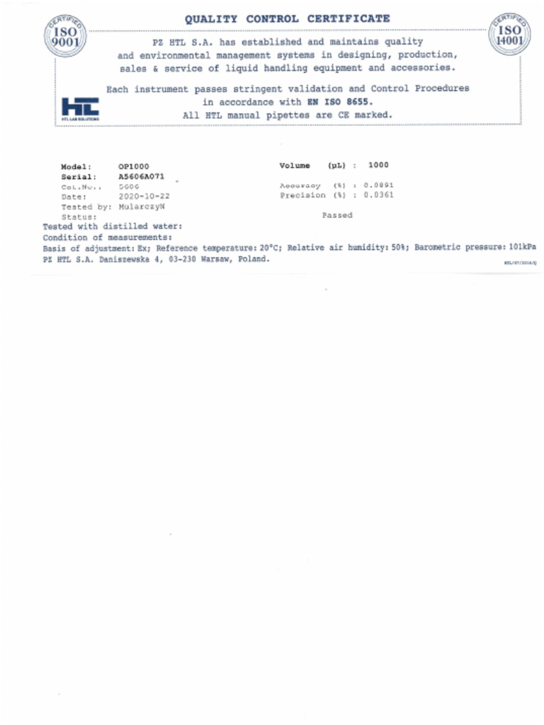 Calibration CERTIFICATE - Example | PDF