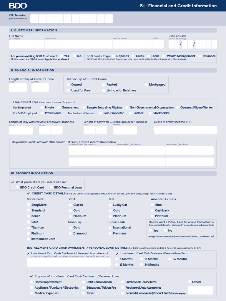 BDO Financial and Credit Application Form | PDF