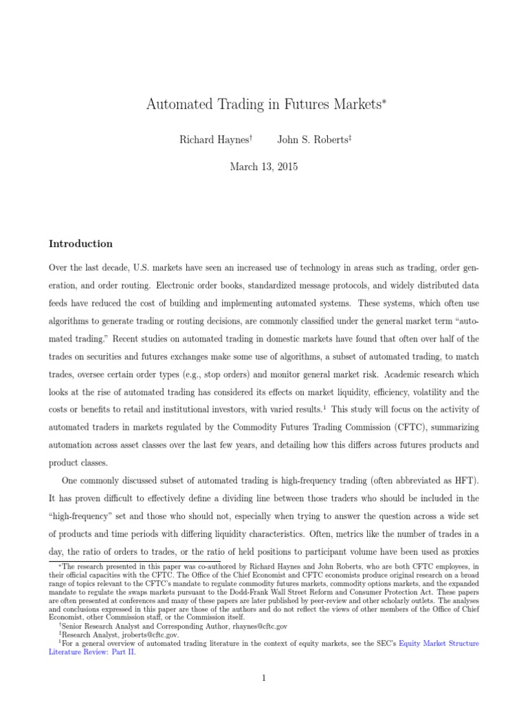 Automated Trading in Futures Markets | PDF | Futures Contract | Futures ...
