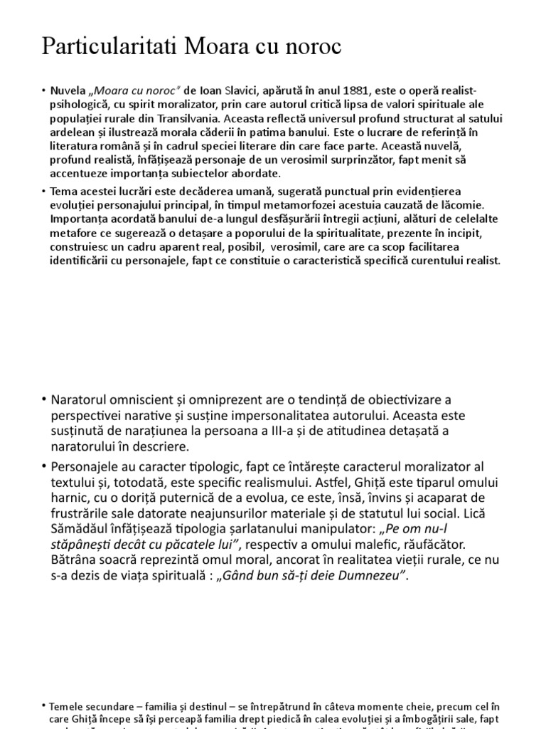 Relatie Incipit Final Moara Cu Noroc Particularitati Moara Cu Noroc | PDF