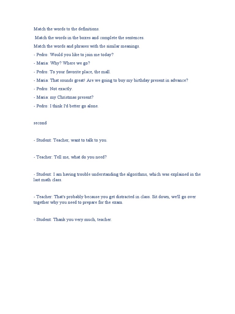 Match The Words To The Definitions - 19!5!21 | PDF