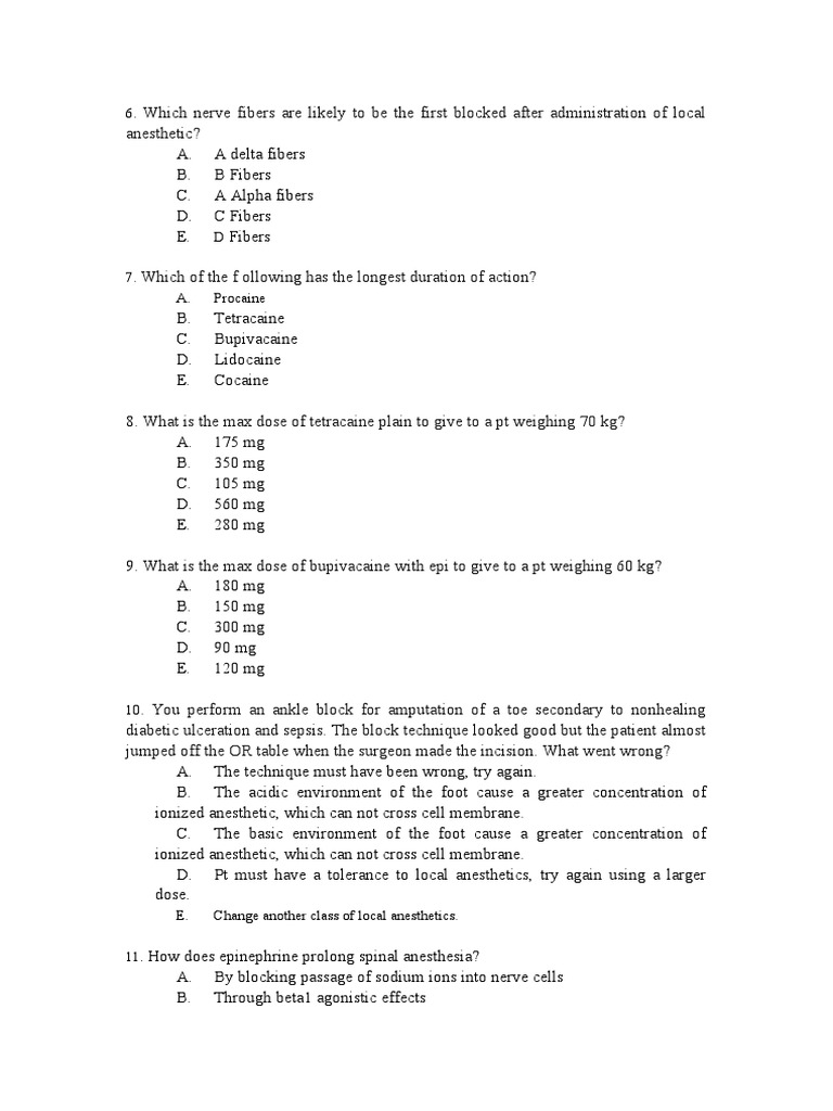 Anesthesia Exam Question Bank | PDF | Anesthesia | Physiology