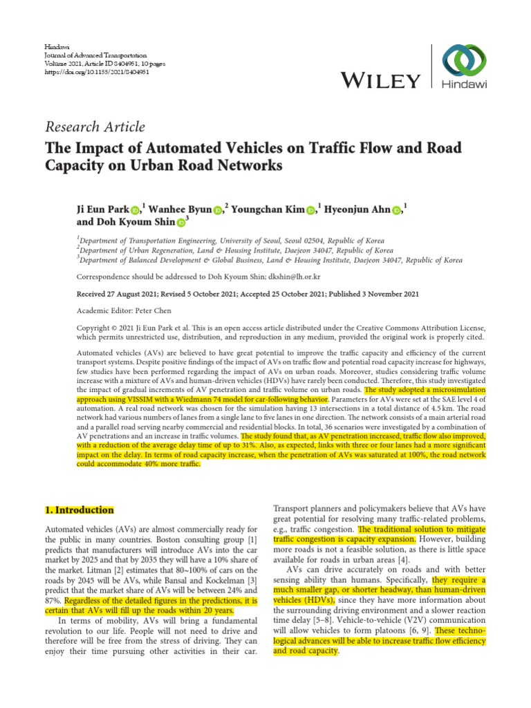 The Impact of Automated Vehicles On Traffic Flow and Road Capacity On ...