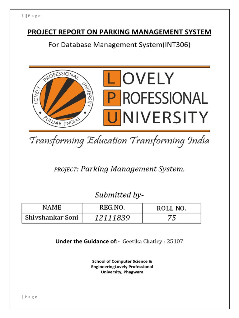 RK21HPB75 - Project - INT306 - PROJECT REPORT ON PARKING MANAGEMENT