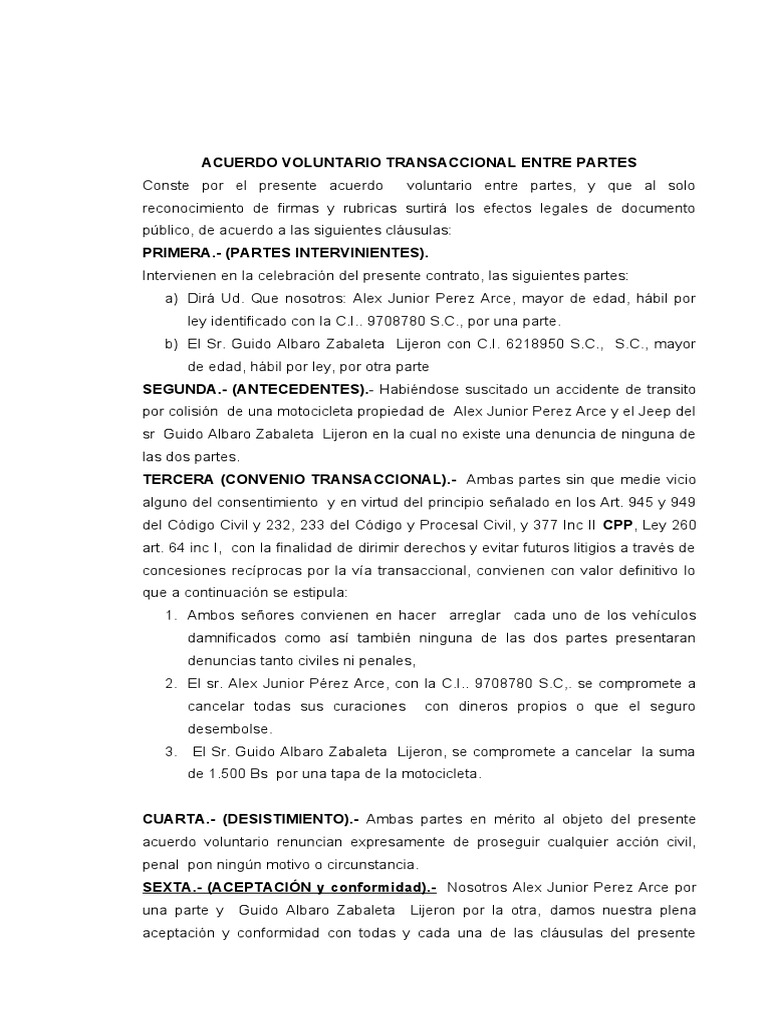 ACUERDO TRANSACCIONAL Lesiones | PDF | Justicia | Crimen y violencia
