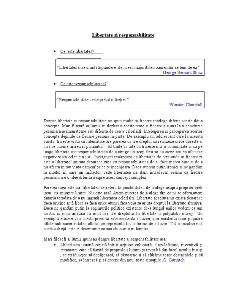 Libertate Si Responsabilitate | PDF