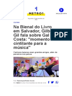Na Bienal Do Livro em Salvador, Gilberto Gil Fala Sobre Gal Costa - Momento Cintilante para A Música - Metro 1