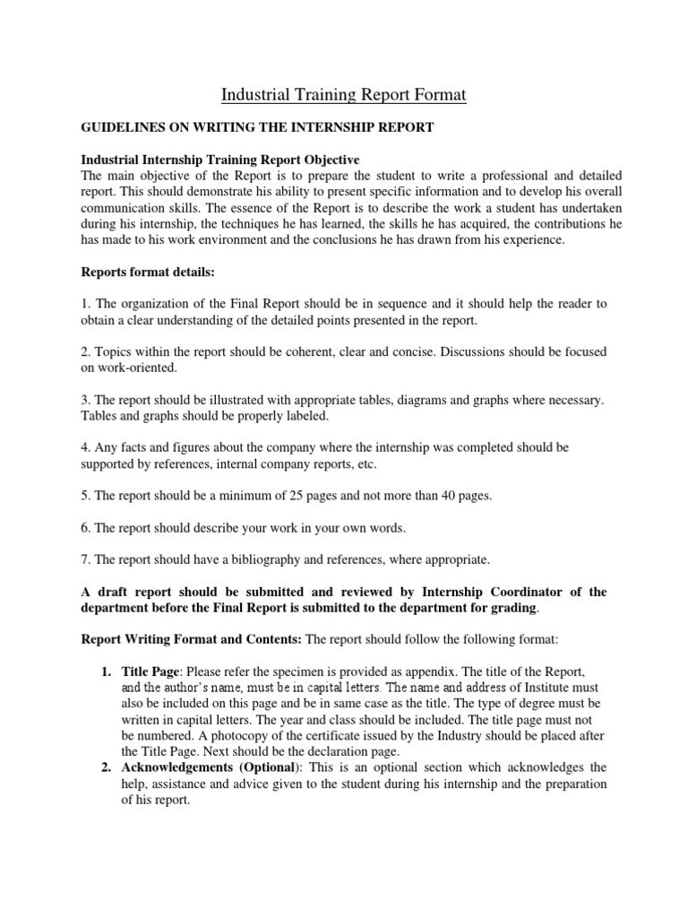 Industrial Training Report Format PDF