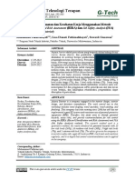 G-Tech: Jurnal Teknologi Terapan: Hazard Identification and Risk Assessment (HIRA) Dan Job Safety Analysis (JSA)