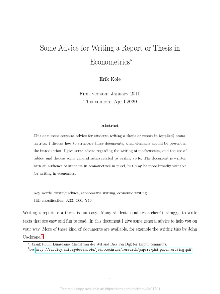 some advice for writing a report or thesis in econometrics