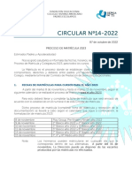 Circular NÂ° 15-2022 Proceso de Matrã - Cula 2023