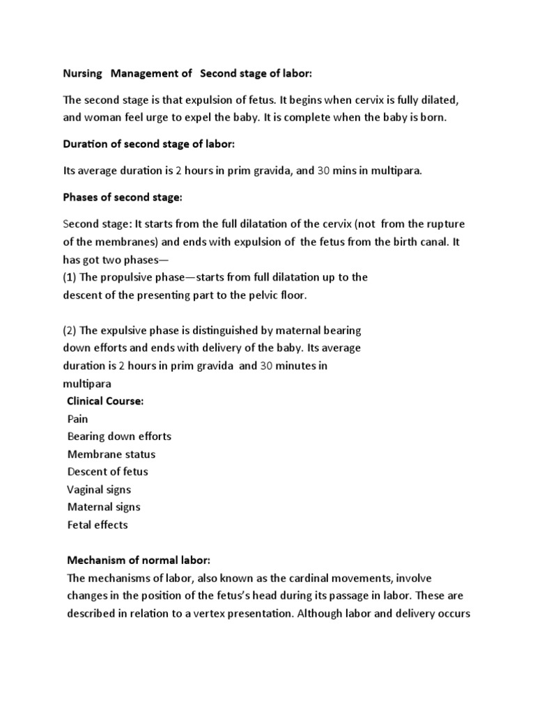 Nursing Management in Second Stage Labor | PDF | Childbirth | Uterus