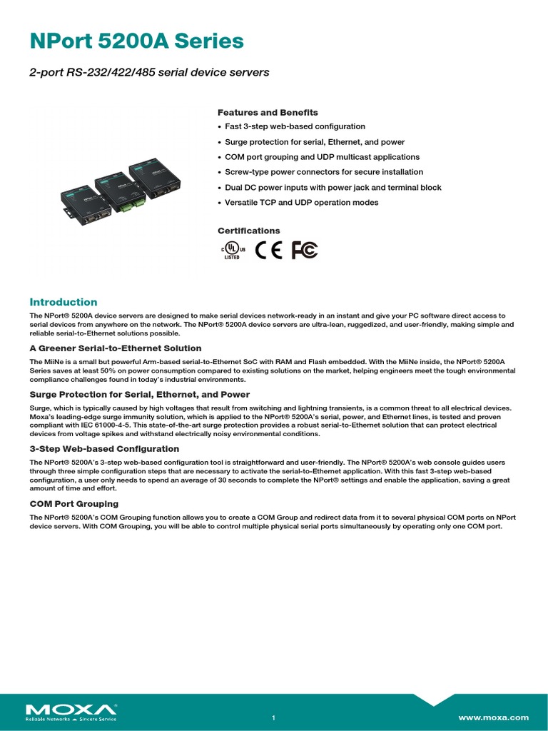 Moxa Nport 5200a Series Datasheet v1.3 | PDF | Microsoft Windows ...