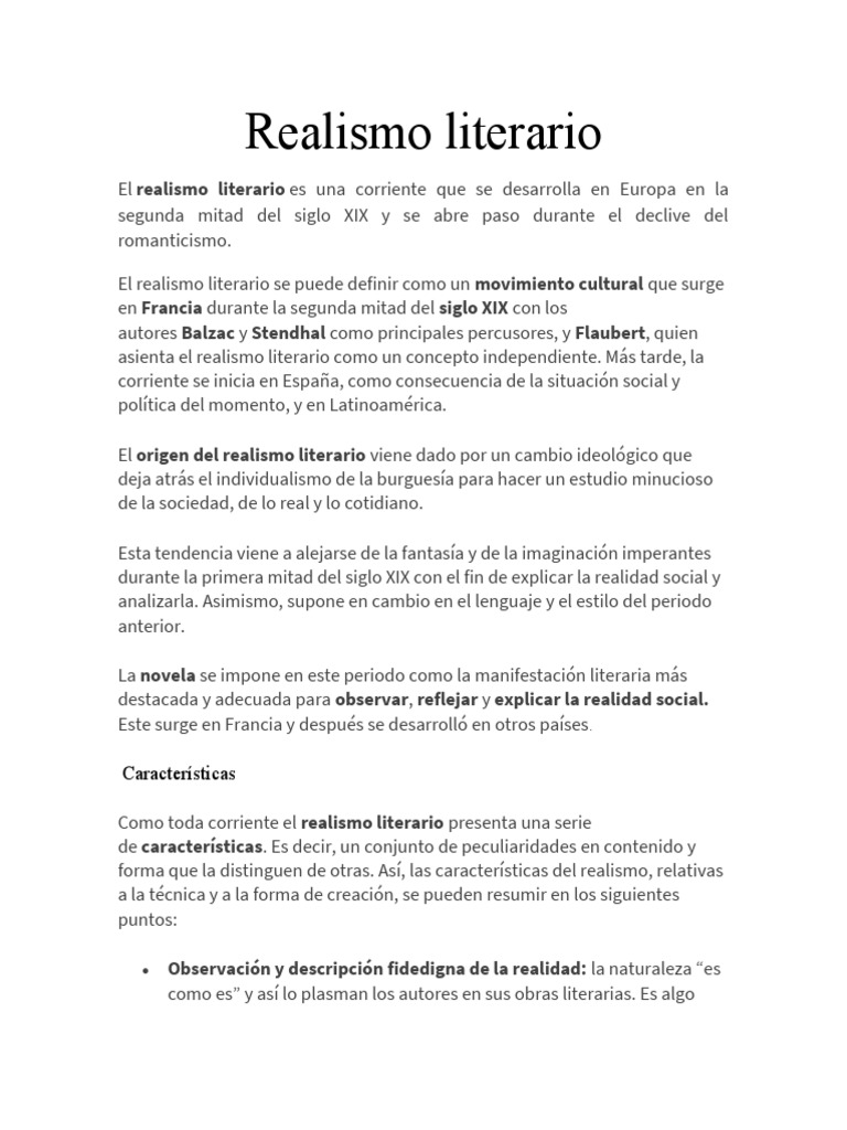 Características del Realismo Literario | PDF | Realismo literario | Novelas