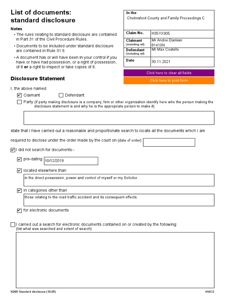 Extended Disclosure List Of Documents