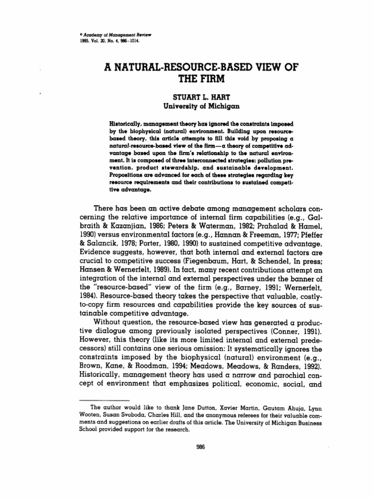 Natural Resource-Based View of Firms | PDF | Competitive Advantage ...