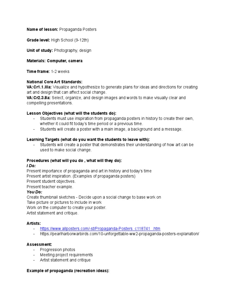 Propaganda Lesson Plan | PDF