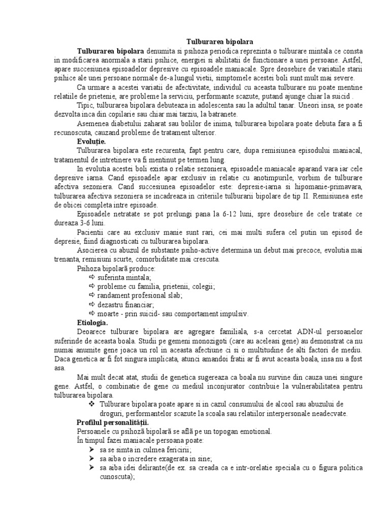 Tema Tulburarea Bipolara | PDF