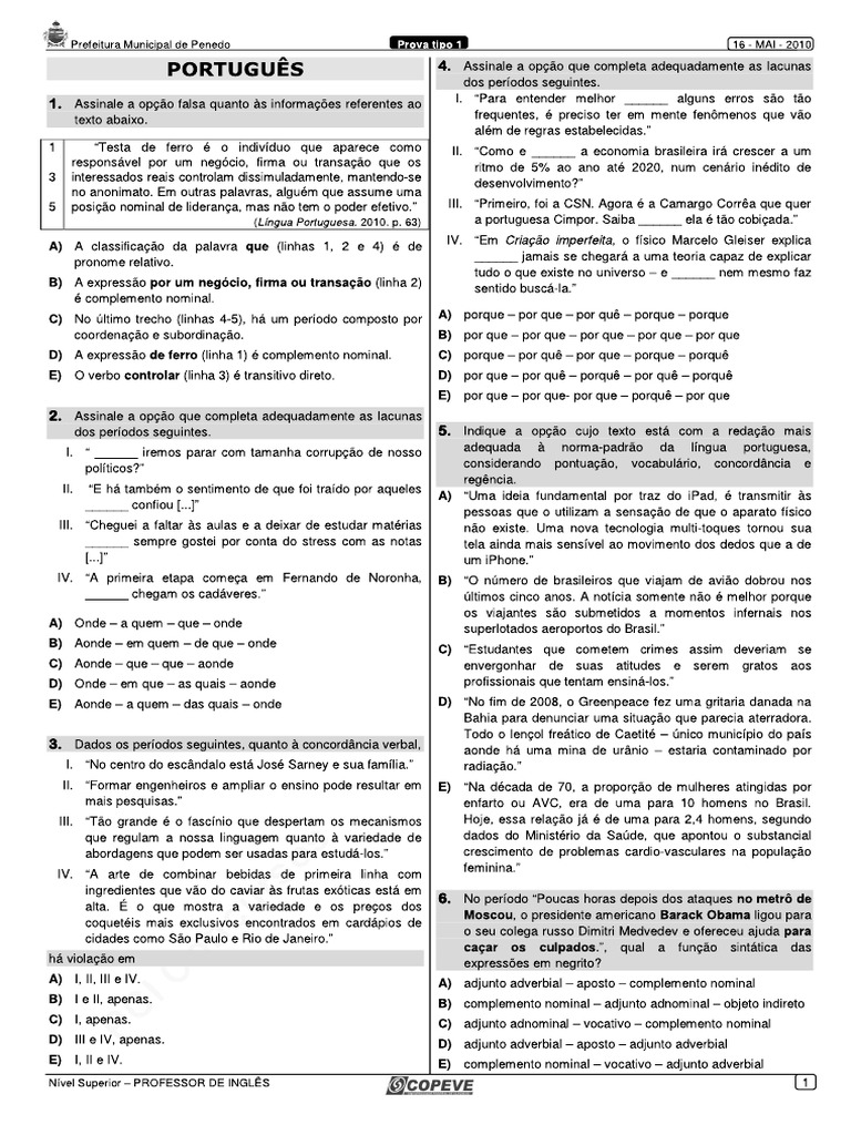 Prova Sup Prof Ingles Tipo 1 PDF