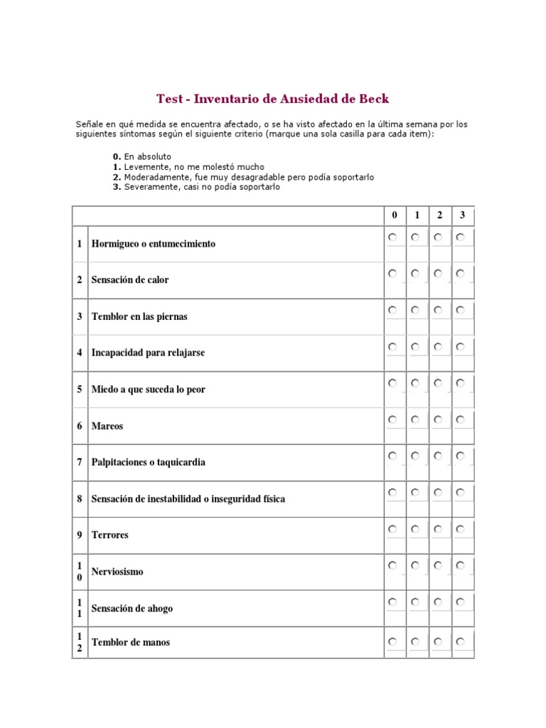 Inventario de Ansiedad de Beck: Evaluación | PDF