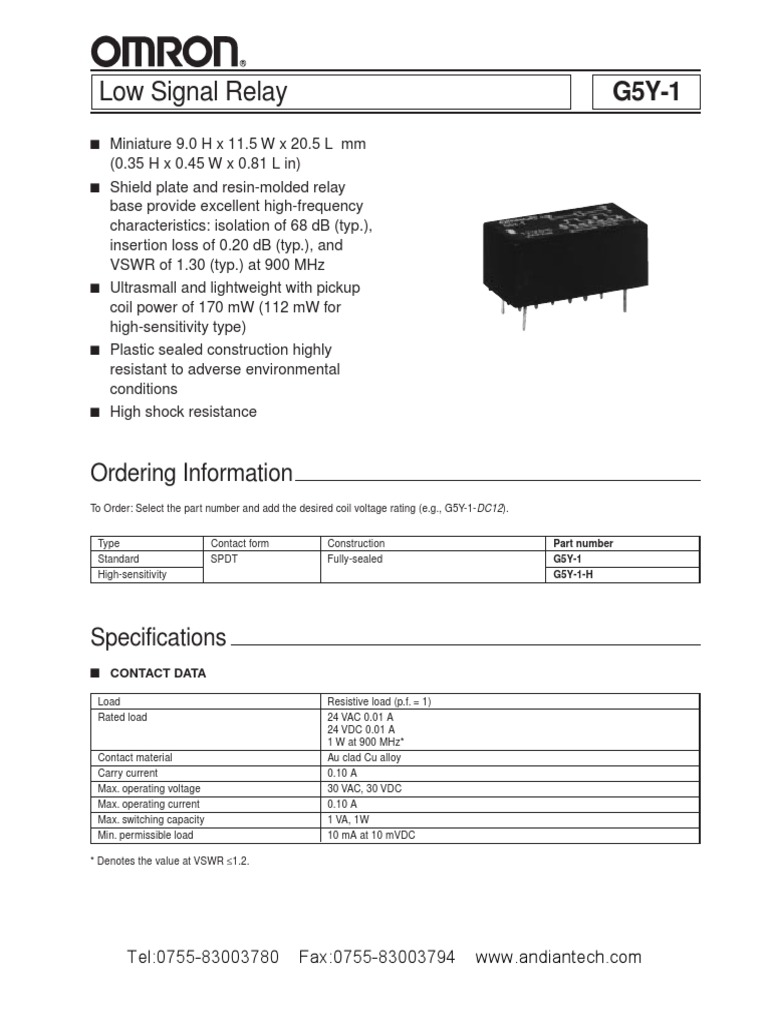 RELAY G5Y1 Data Sheet PDF Transmission Line Relay