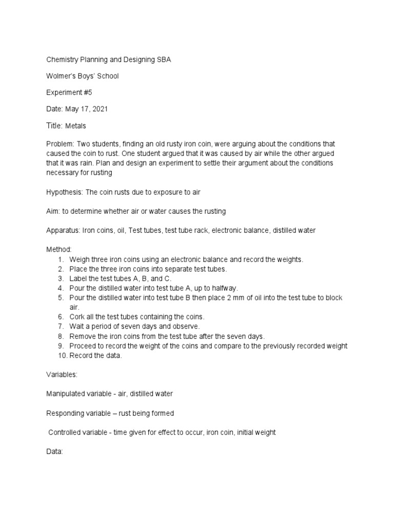 Chemistry Planning and Designing SBA | PDF