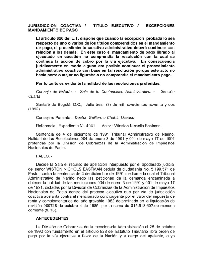 Ausencia de Titulo Ejecutivo  Estatuto de limitaciones 