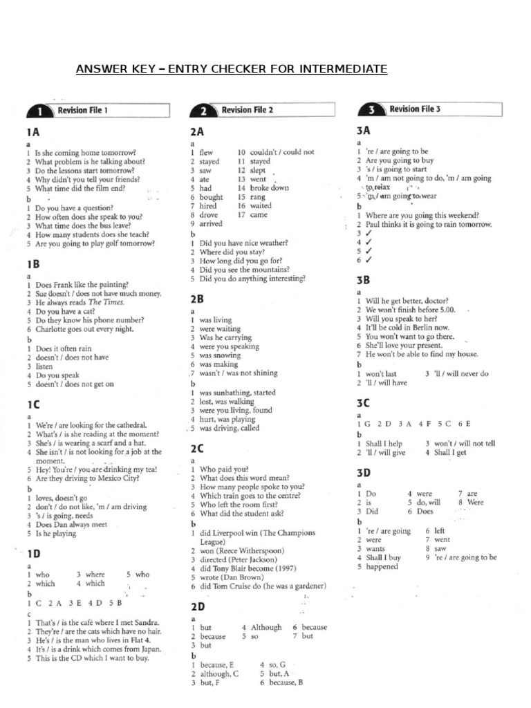 Entry Checker Intermediate Answer Key | PDF