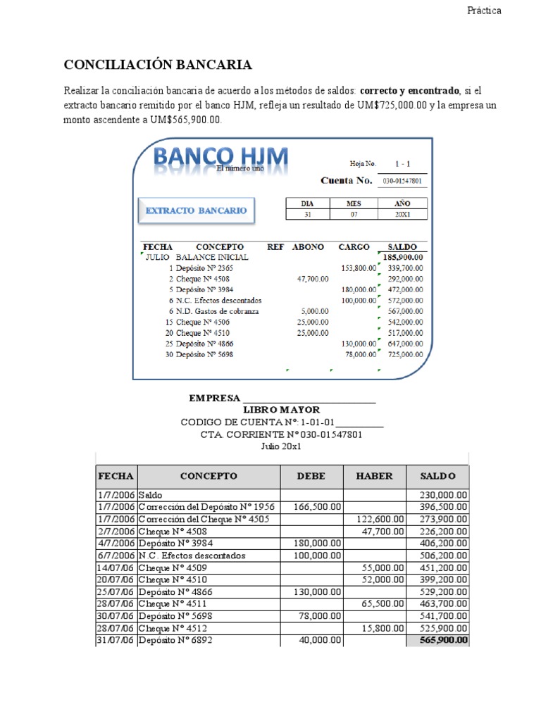 Práctica Sobre La Conciliación Bancaria | PDF