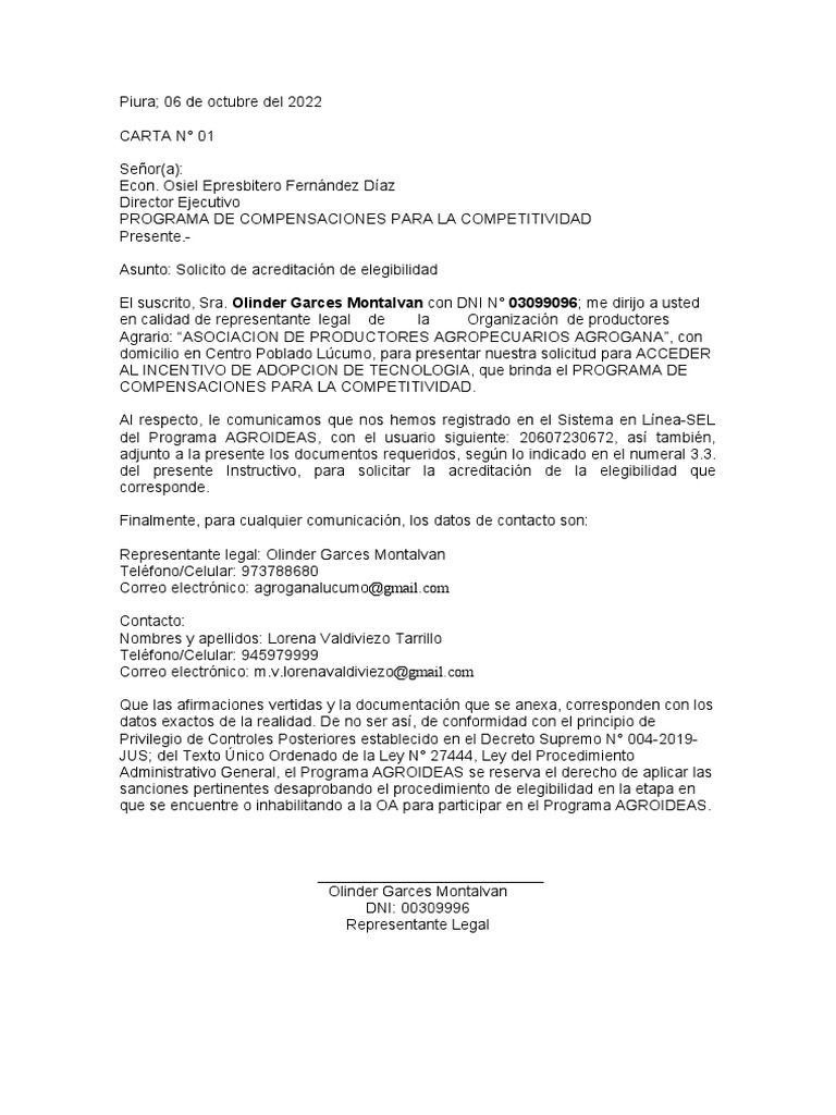 Carta Para Elegibilidad Aexo1 | PDF
