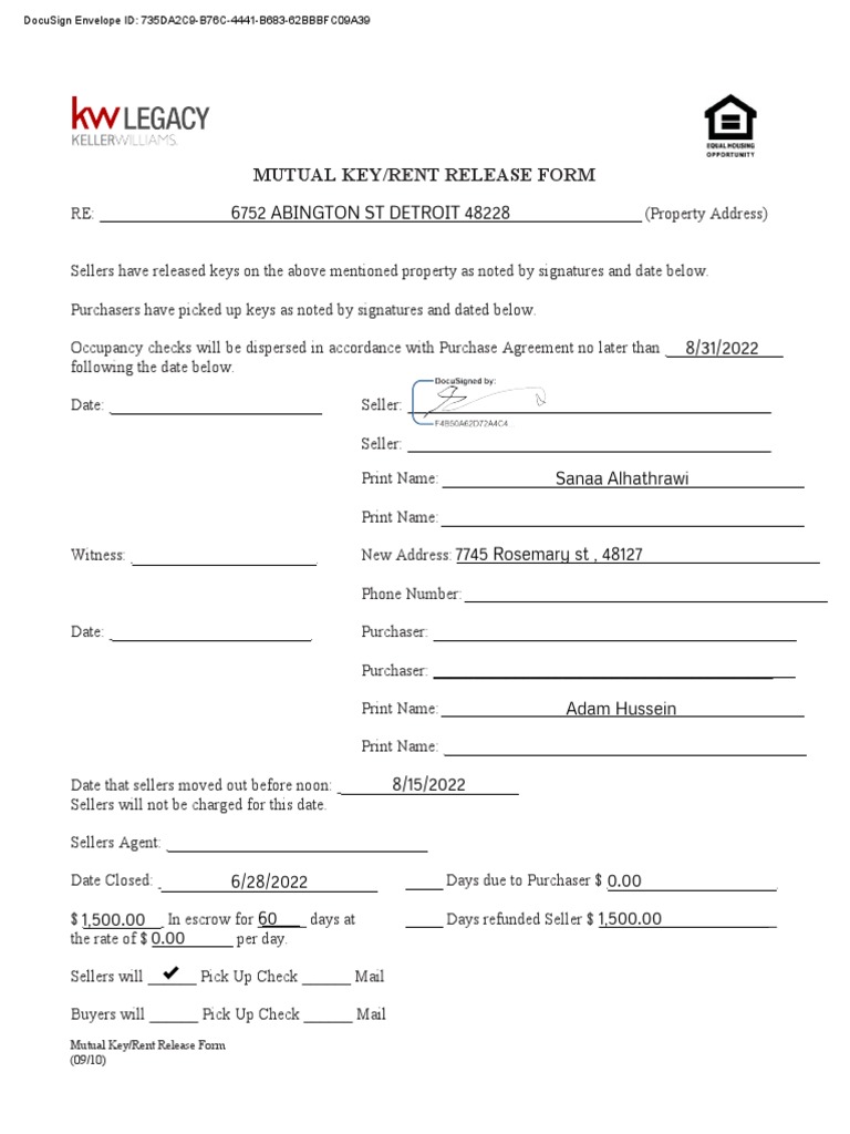 Mutual Key - Rent Release Form | PDF | Property | Real Estate