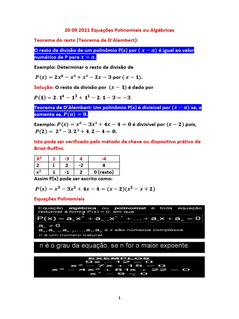 Teoremas e Raízes de Polinômios | PDF | Equações | Conceitos matemáticos