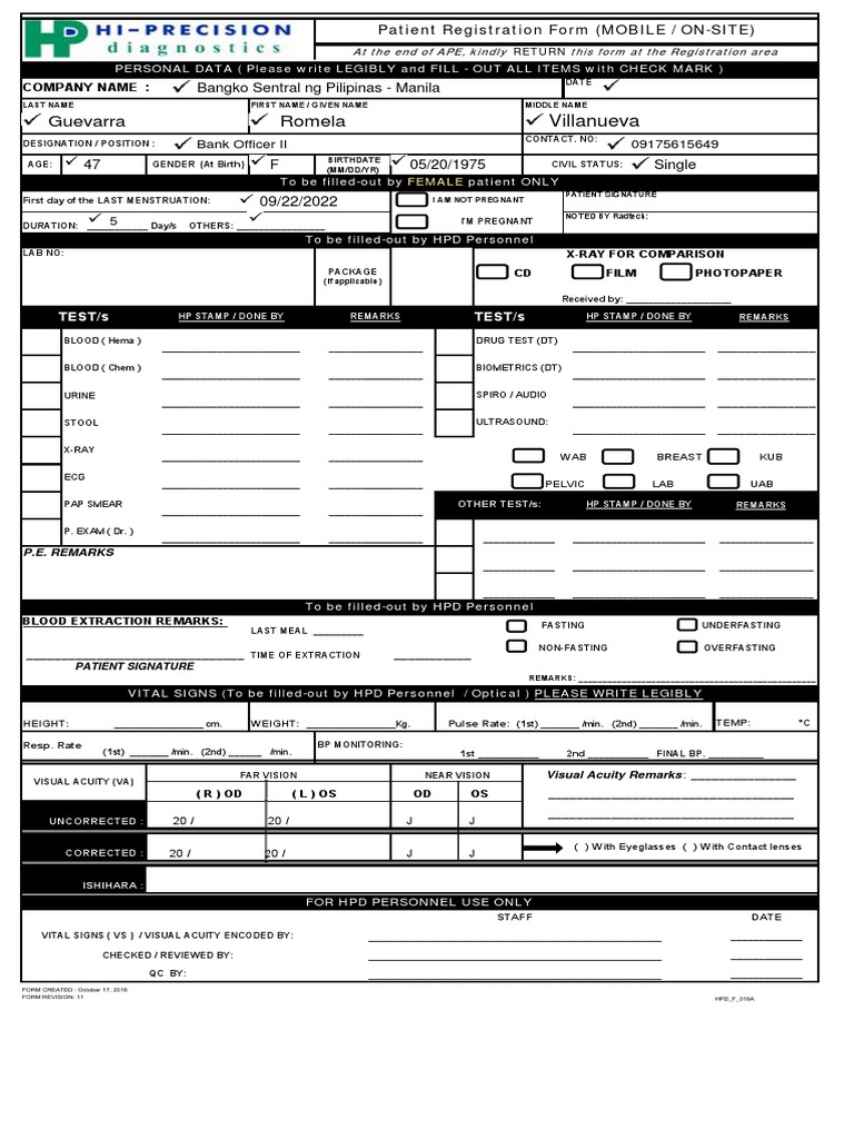 Hi Precision Patient Registration Form | PDF | Visual Acuity | Vision