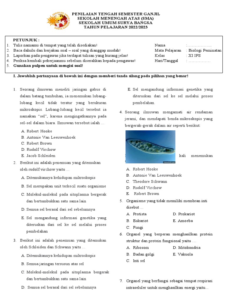 Soal PTS Biologi P Kelas 11 Ips PDF