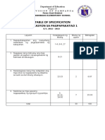 Table of Specifications for Edukasyon sa Pagpapakatao 1