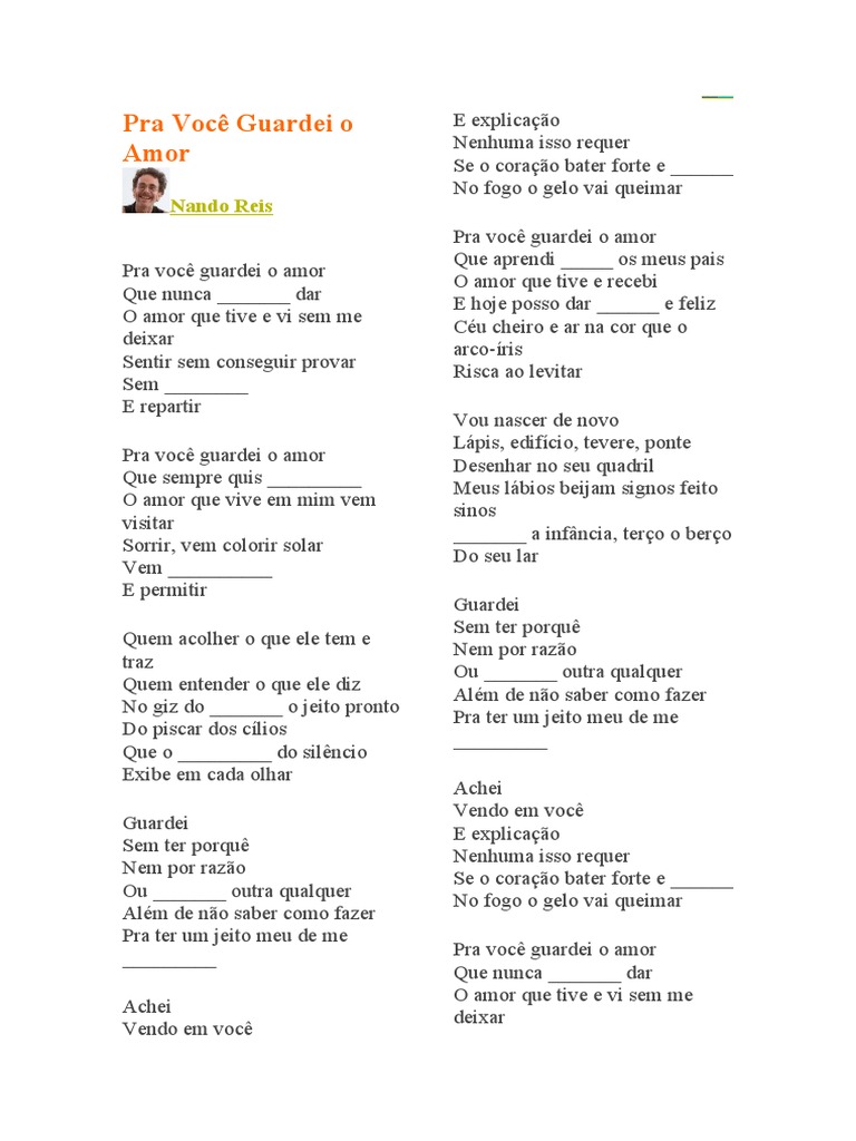 Música 12 - Pra Voce Guardei o Amor | PDF